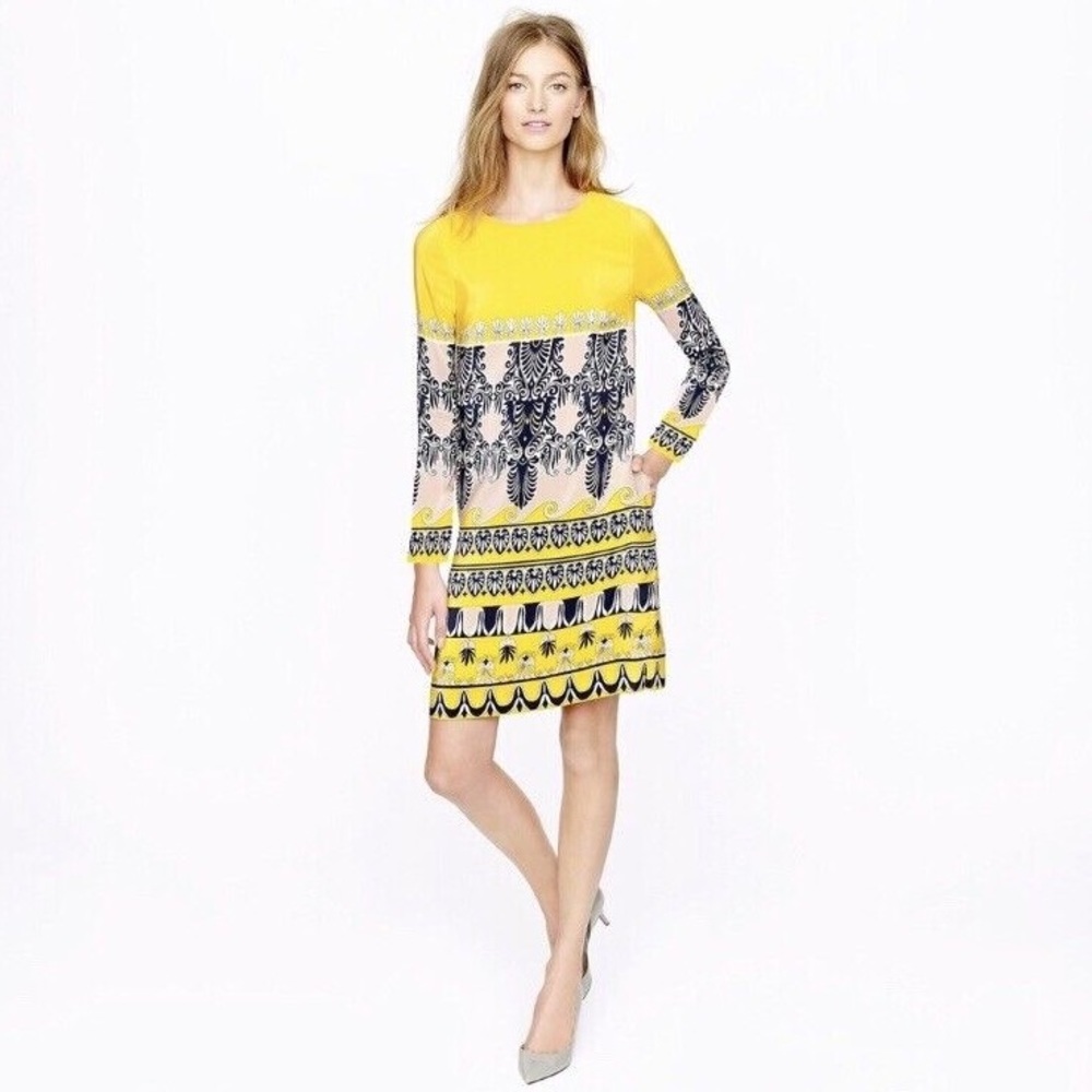 J. Crew yellow medallion paisley shift dress